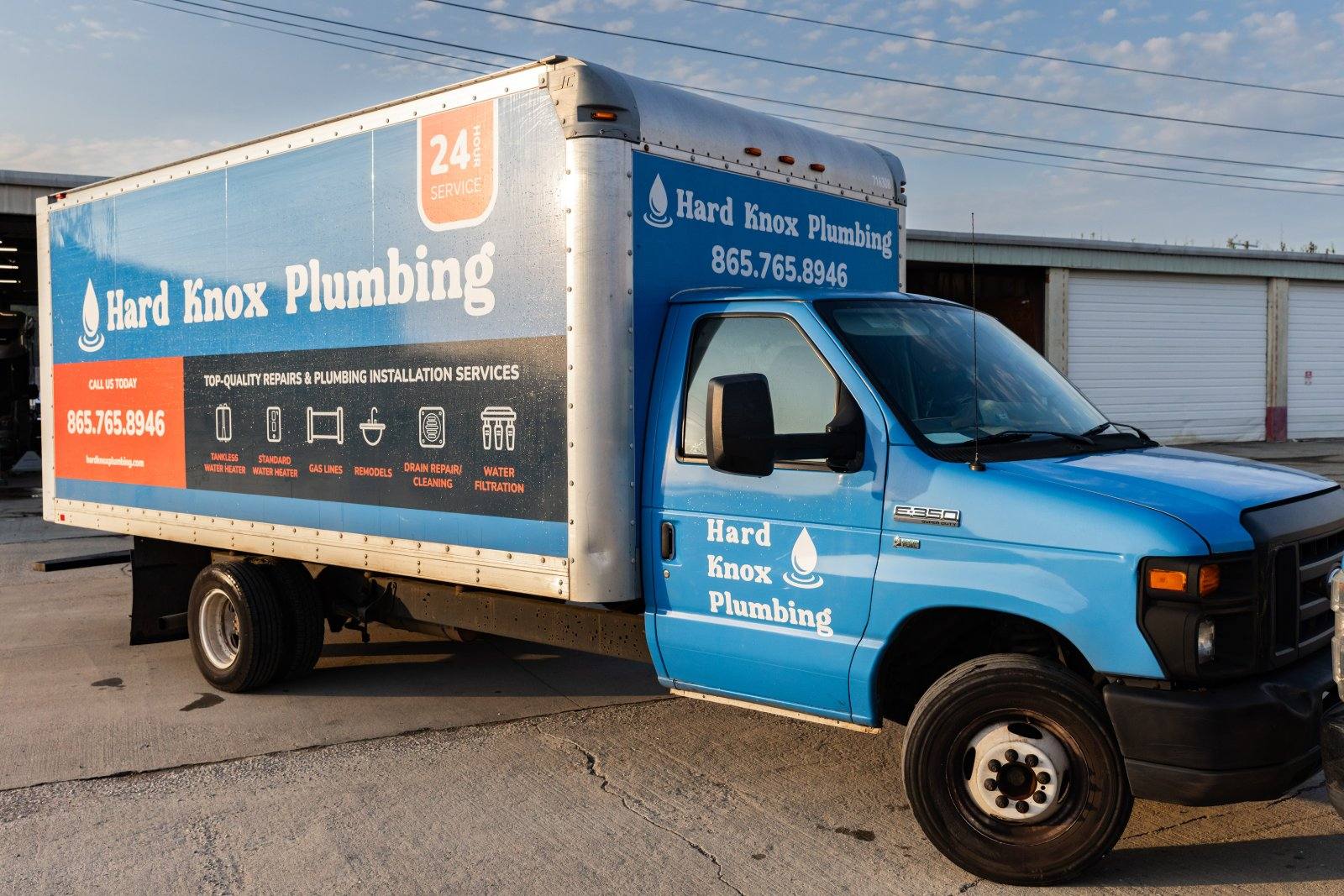 A Hard Knox Plumbing service truck at the Knoxville, TN shop