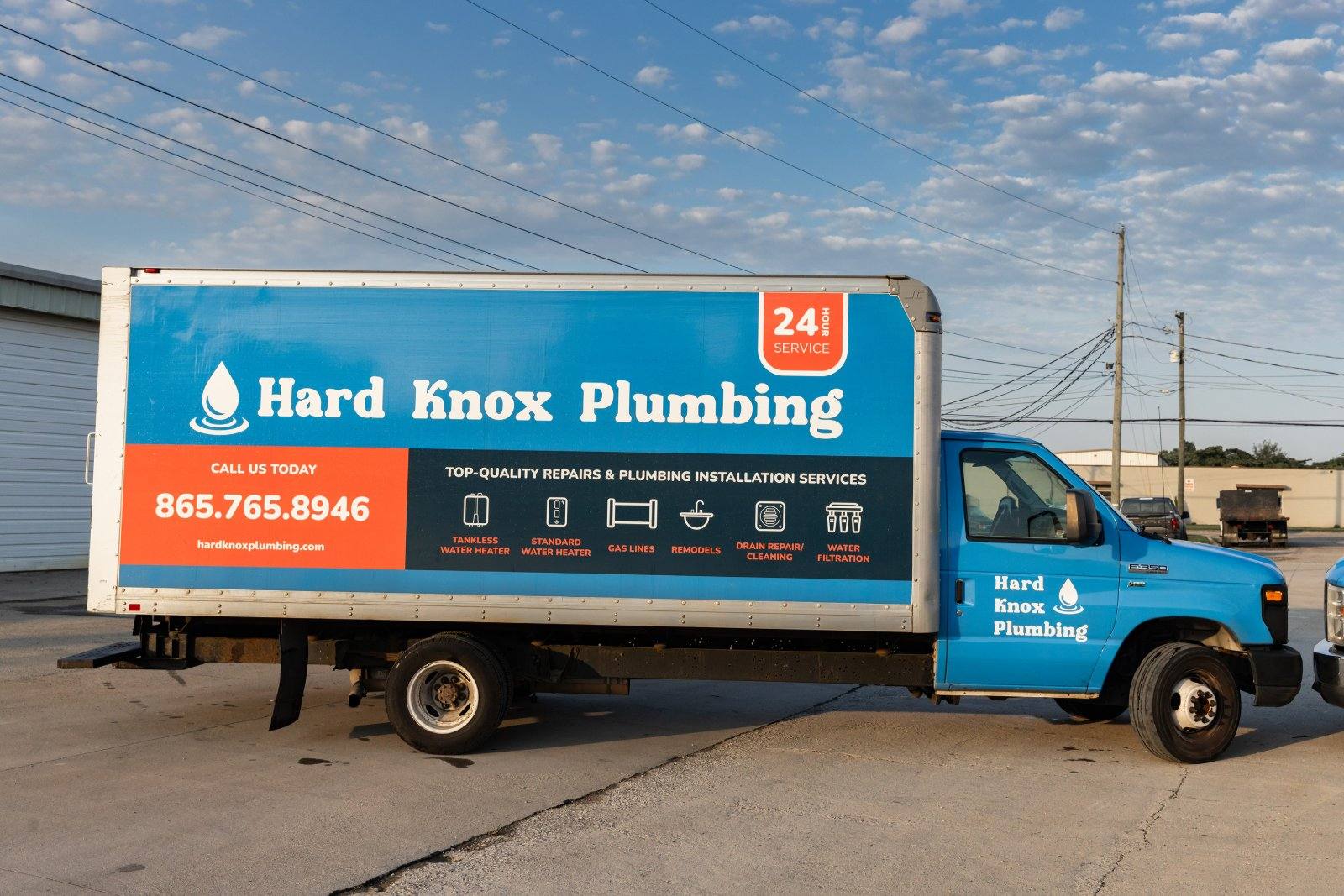 A Hard Knox Plumbing service truck at the Knoxville, TN shop