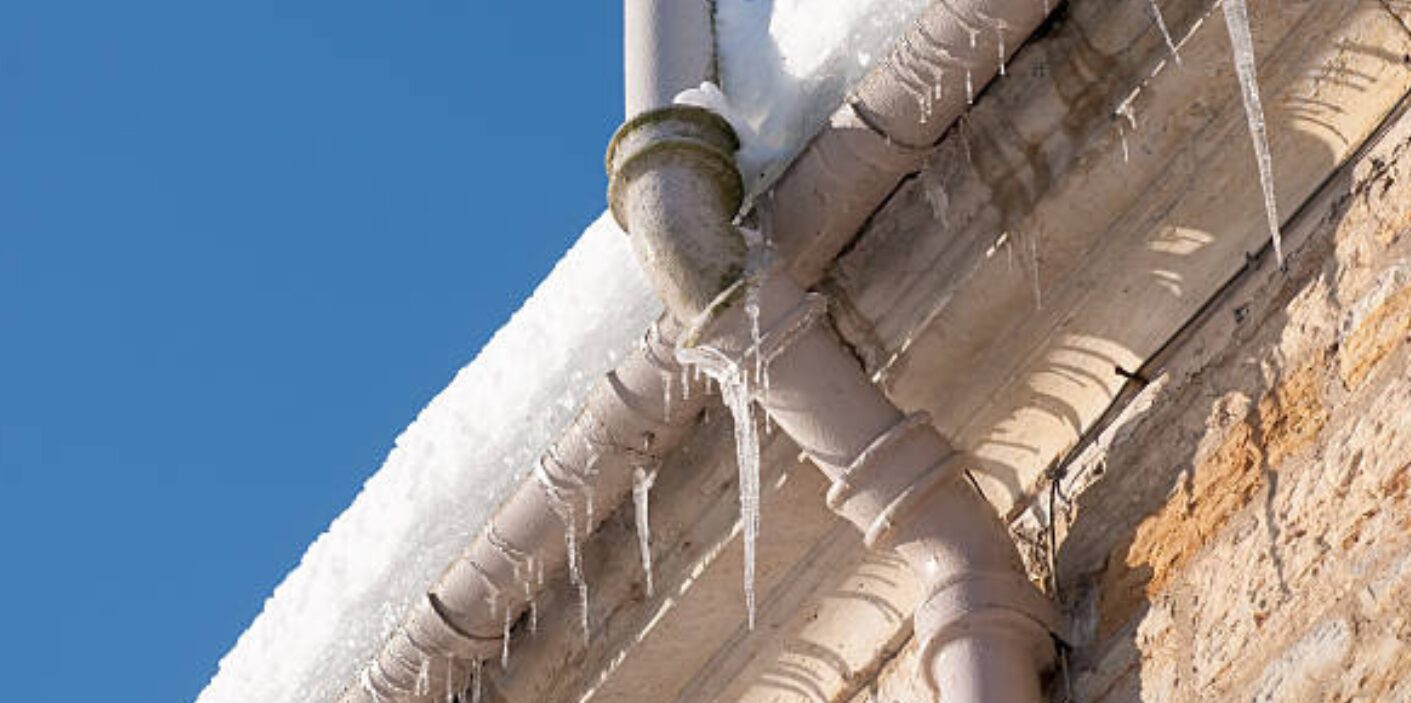 Frozen exterior plumbing pipes illustrating plumbing safety tips during extreme weather.