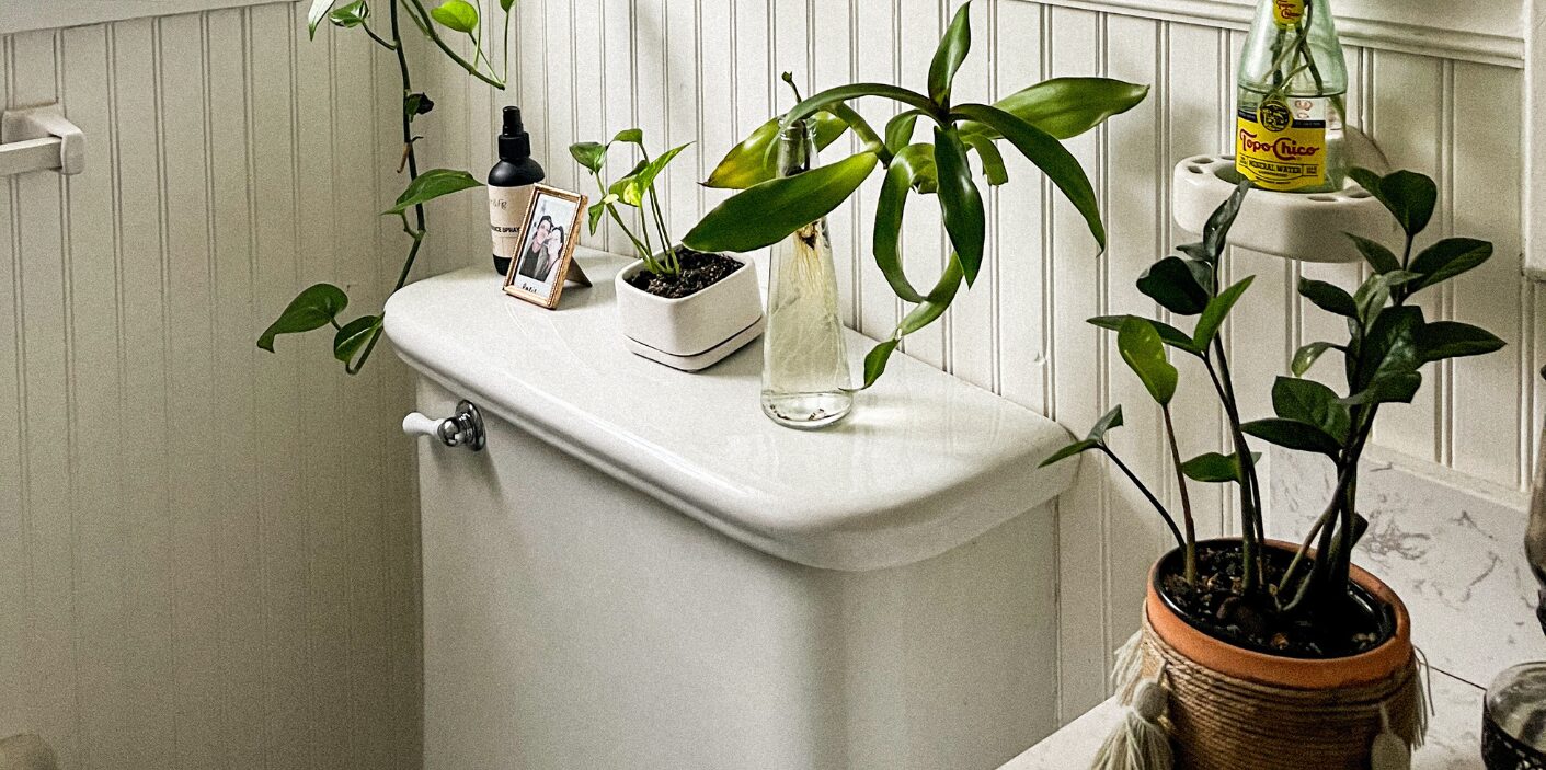 A clean white toilet tank in a residential bathroom, showing the fixture that experiences Common Toilet Problems like running water and leaks.